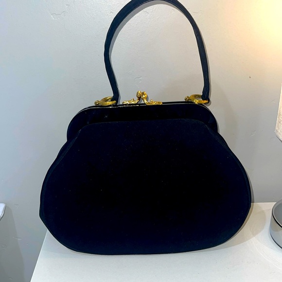 Koret Handbags - Koret Black Velvet Top-Handle Bag with Gold Hardware